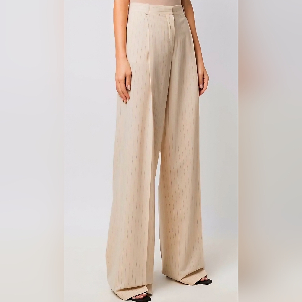 Nina Ricci Beige Pinstripe Wide-Leg  Trousers $715